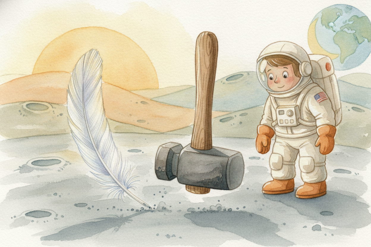 So both travelers let go and drop together. ~~No air, no parachute, no head start~~ — just gravity pulling them both at 