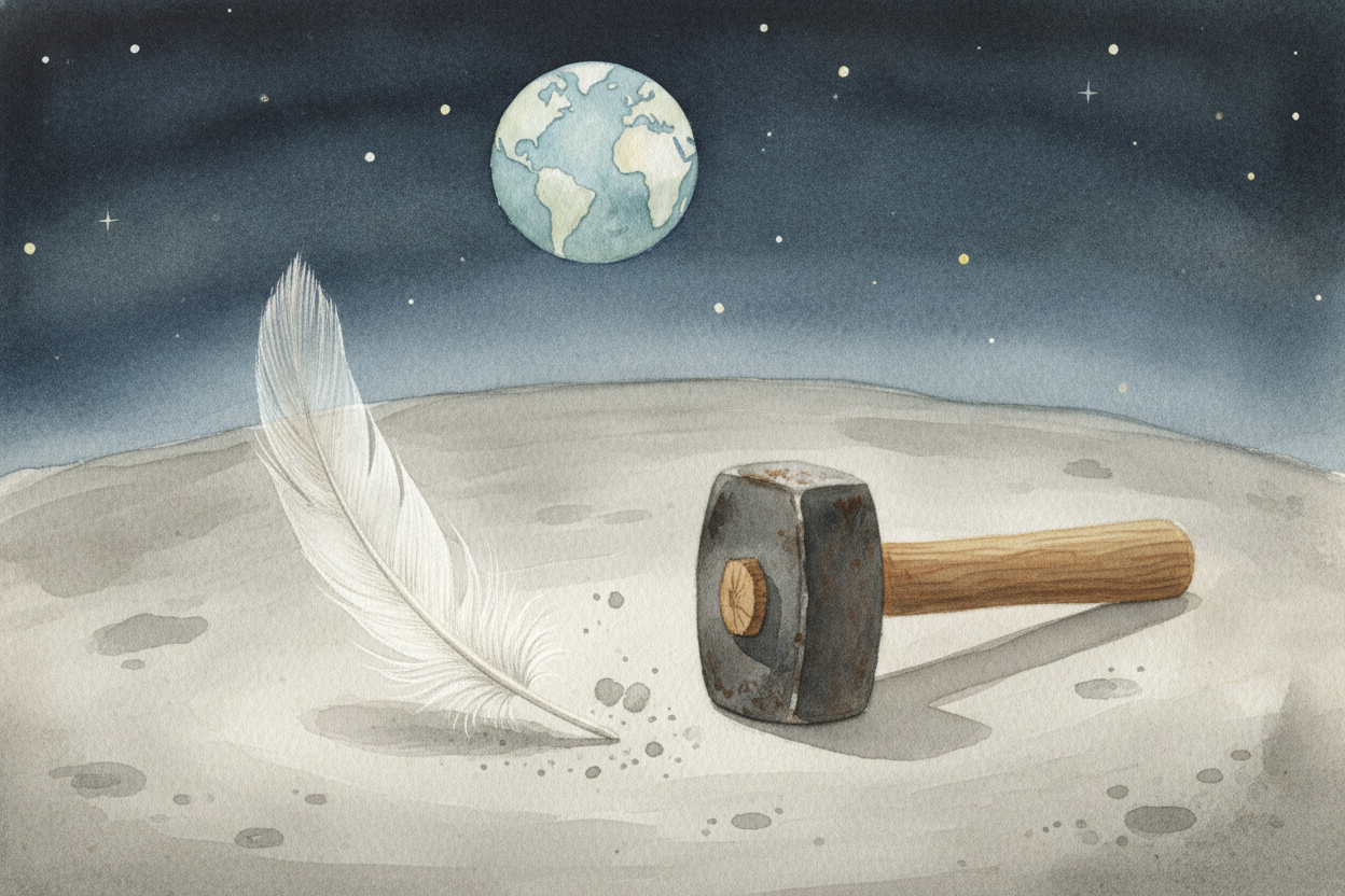 So the feather was never slow at heart. It only looked slow on Earth because it was **politely wrestling with the air** 