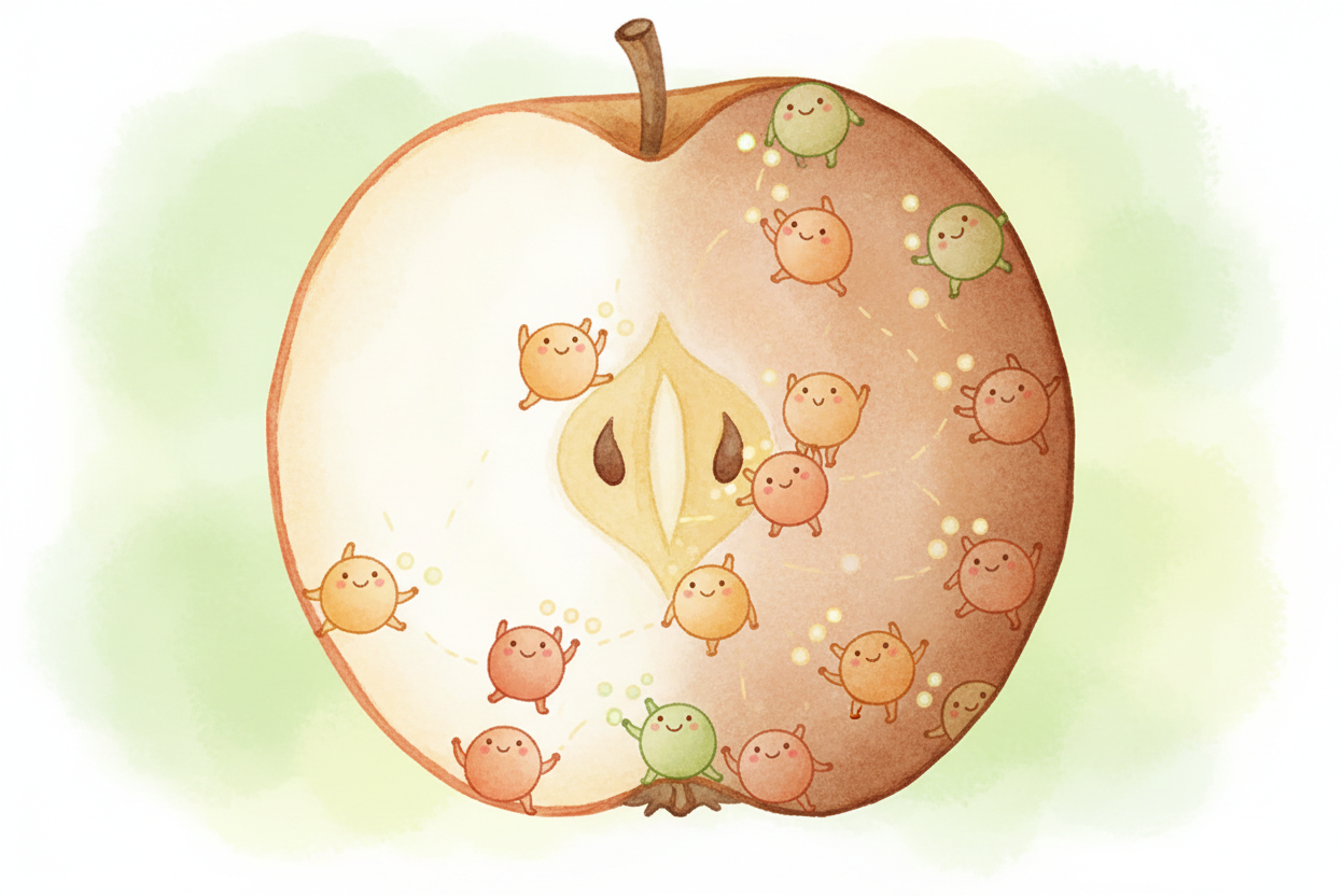 **More PPO means more browning**. More oxygen means faster browning. The reaction keeps going until the apple dries out 