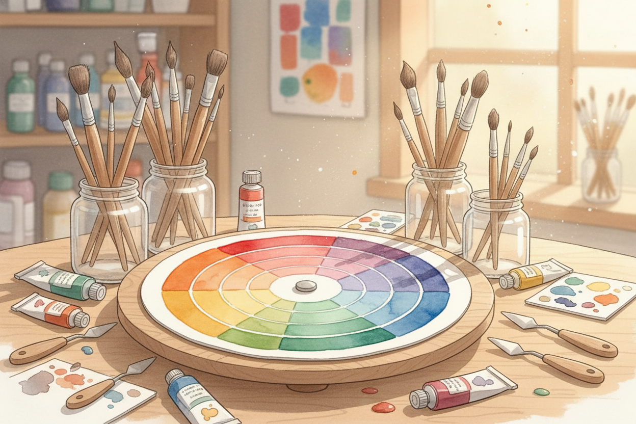 So the color wheel isn't magic — it's just **red, yellow, and blue holding hands** in a circle, with all their mixed-up 