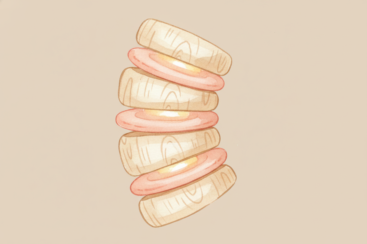 Your spine isn't one solid bone. It's made of 33 smaller bones called ++vertebrae++, **stacked like a tower of spools**.