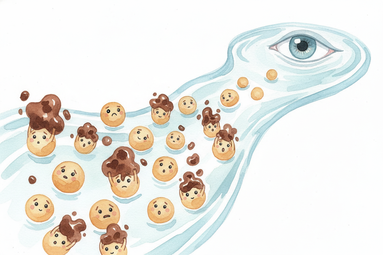 When a puppy has the ++merle gene++, some of their pigment cells get **mixed-up instructions**. They wander to the eyes 