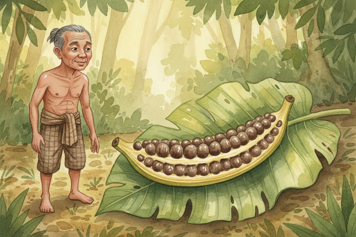 ~~Here's the twist:~~ wild bananas DO have seeds. Big, hard, **tooth-cracking seeds** that fill up most of the fruit. An