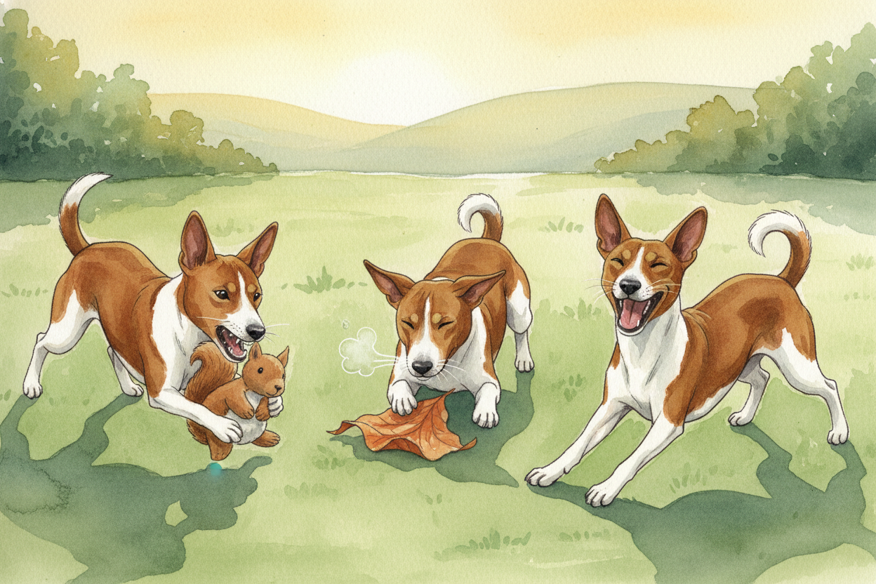 ++Basenjis++ **aren't totally silent**, though. They can growl, whine, and make a whole bunch of funny sounds — snorts, 