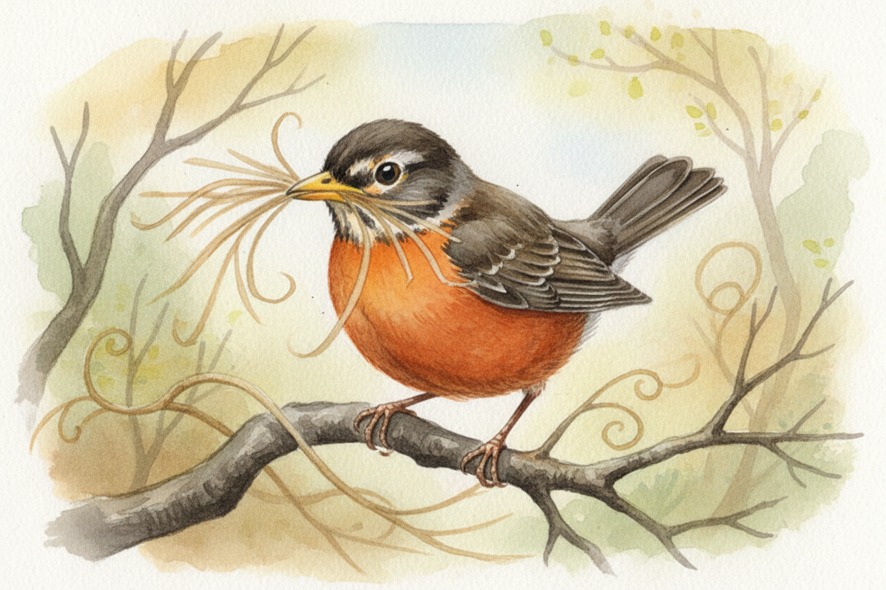 ~~Here's the wildest part:~~ no bird ever teaches a young bird how to build. A robin chick grows up, migrates south, spe