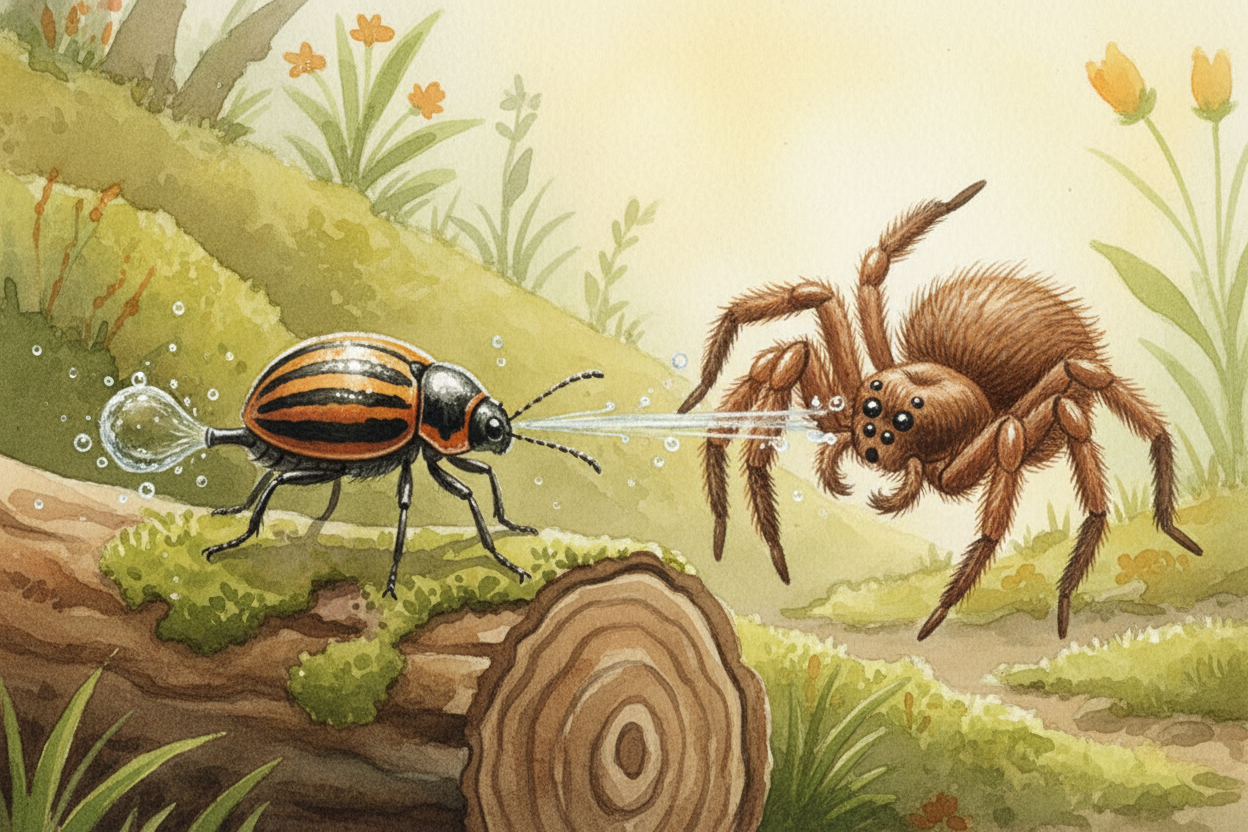 Picture a tiny beetle, no bigger than a grape, minding its business under a log. A hungry spider creeps closer. The beet