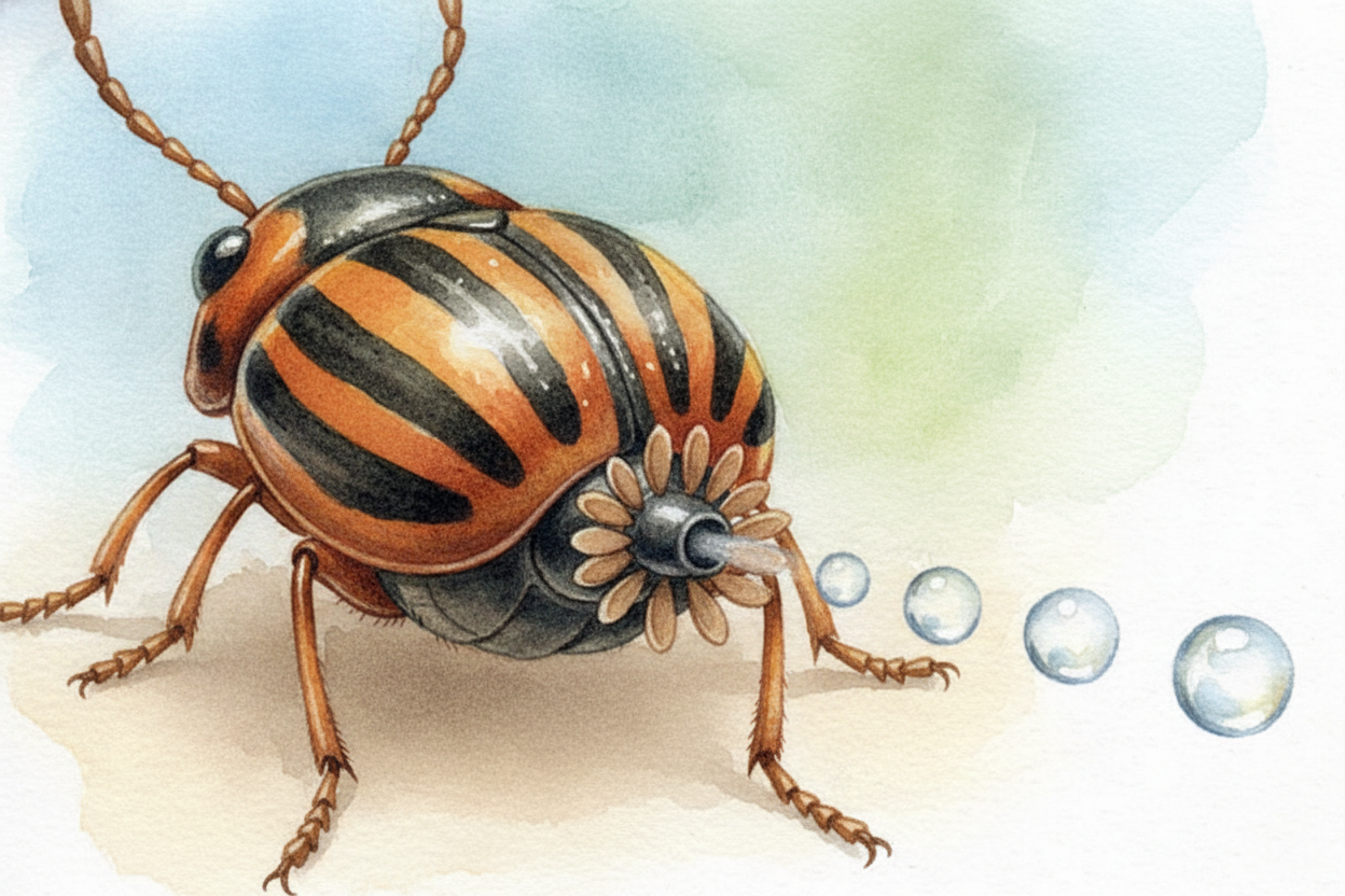 Scientists once thought the beetle mixed the chemicals all at once, like pouring a whole bottle of soda. ~~But high-spee