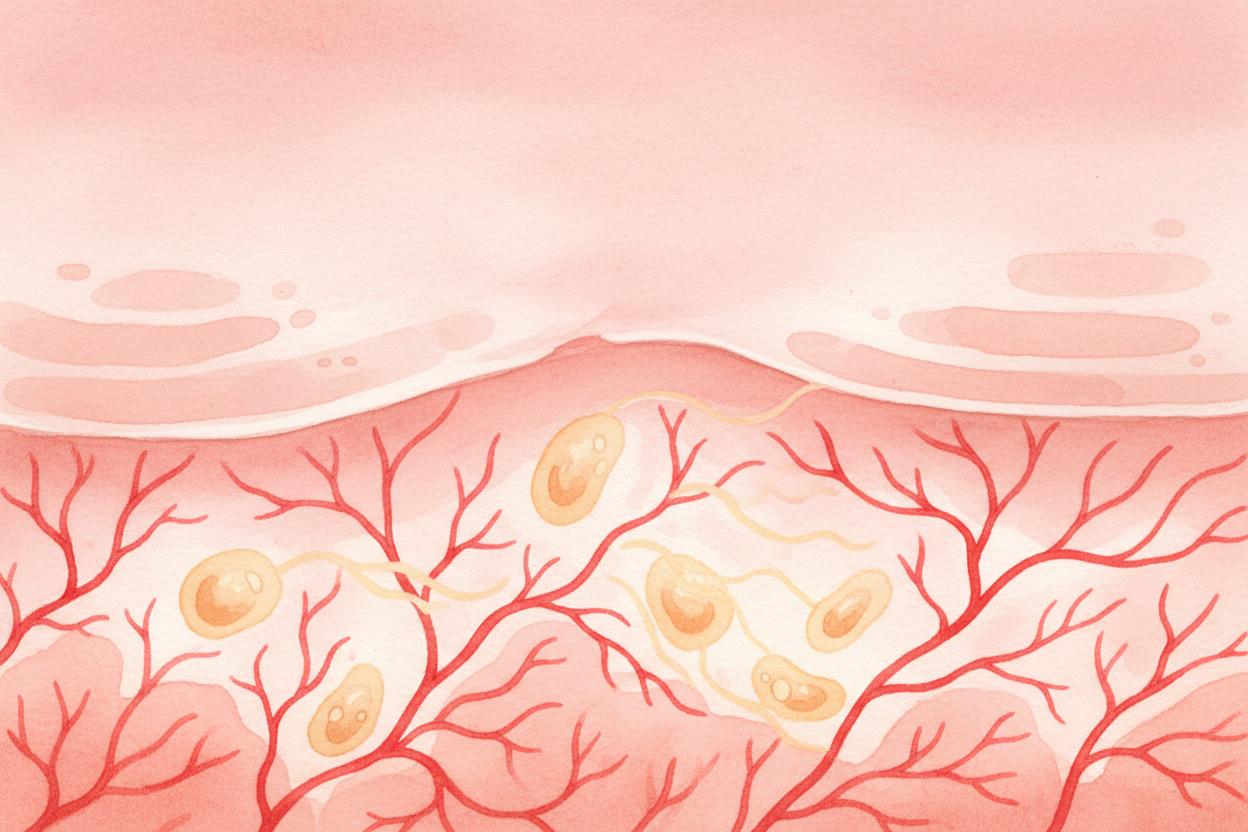 마지막으로 ++대식세포들이++ 남은 조각들을 치워요—철분은 새 ++헤모글로빈으로++ 재활용되고, ++빌리루빈은++ 간에서 처리된 뒤 ~~납치되듯 밖으로 끌려 나가고~~—피가 고였던 자리에는 새 조직이 채워져요. 누가