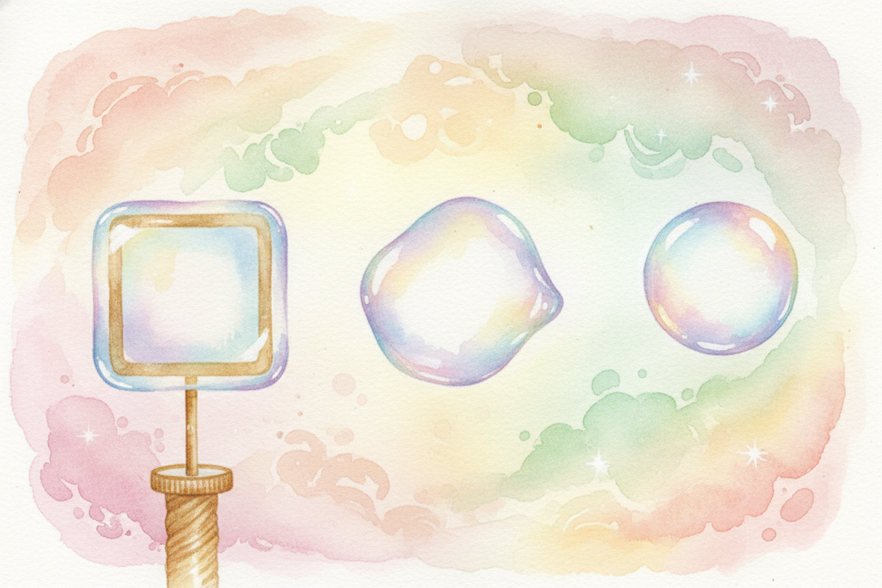 That's why your **square wand makes round bubbles**. The moment the soap film leaves the wand, it starts *rearranging it