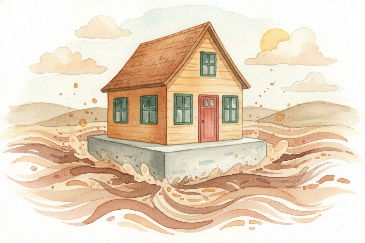Foundations do a second job, too: they keep buildings level. **Soil shifts**. It *expands when it gets wet, shrinks when