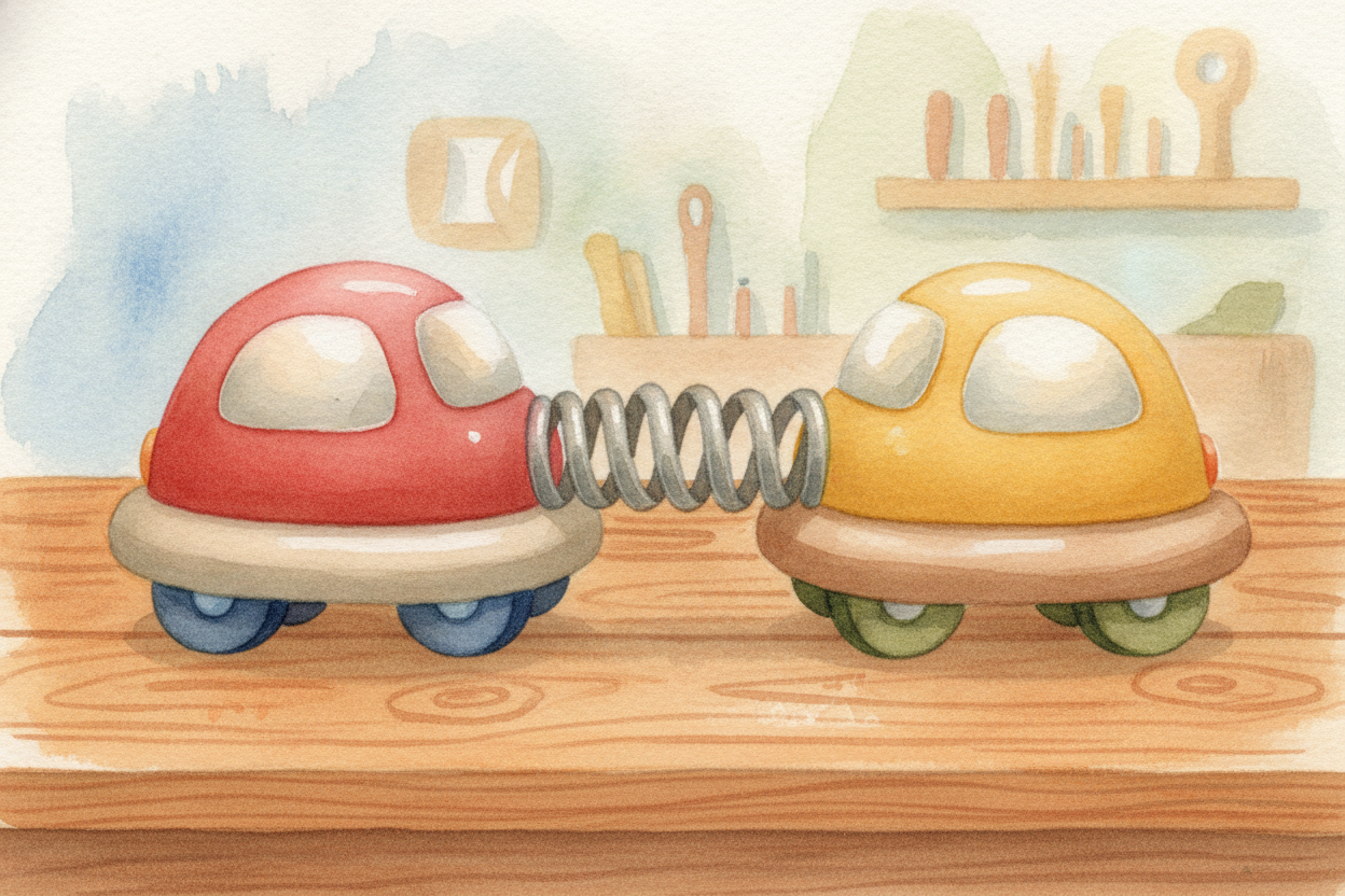 While the bumper is squashed, it acts **a little like a spring**. Springs do a neat trick: they *store energy when you s