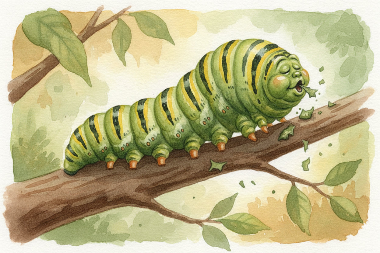 Stage one: be a caterpillar, the **eating specialist**. A caterpillar has ~~one job~~ — grow as fast as possible by devo