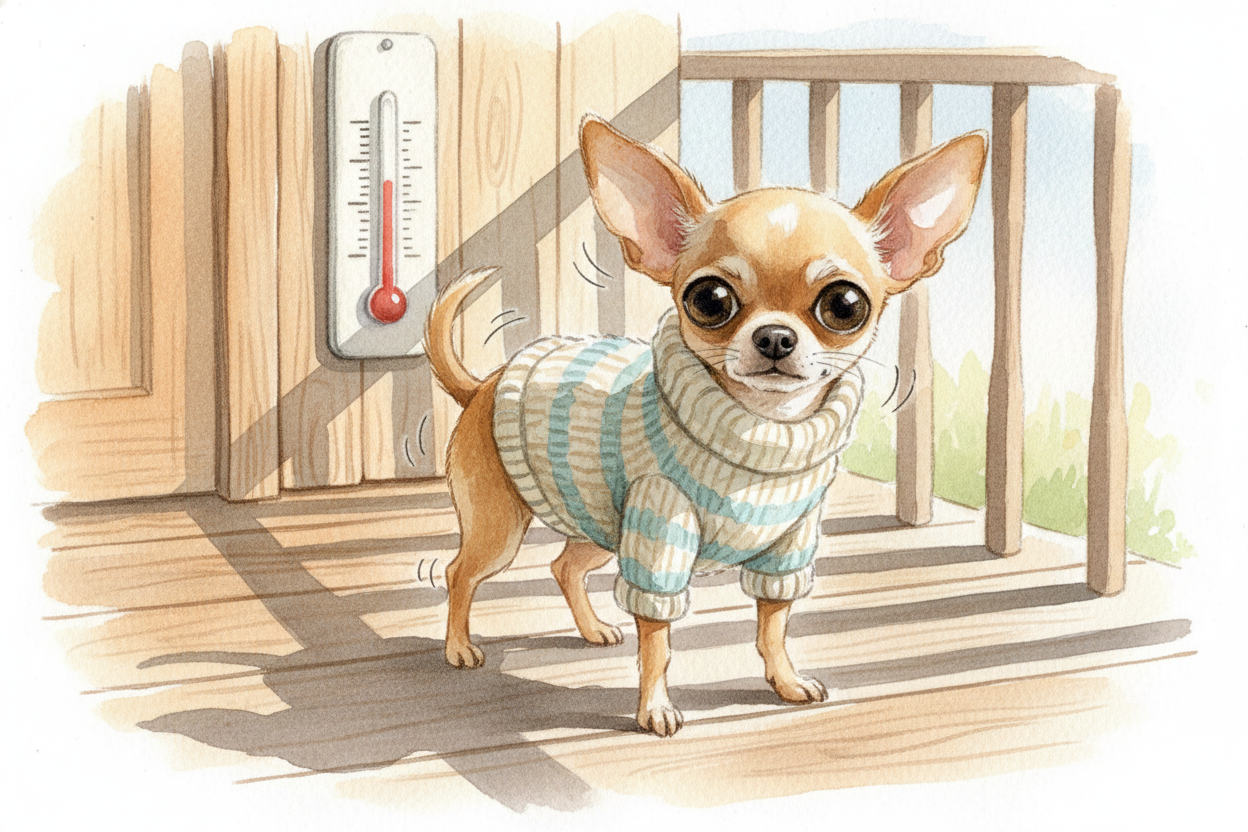 ~~So here's what happens:~~ when a Chihuahua feels even slightly chilly, its muscles start firing rapidly — **twitch, tw