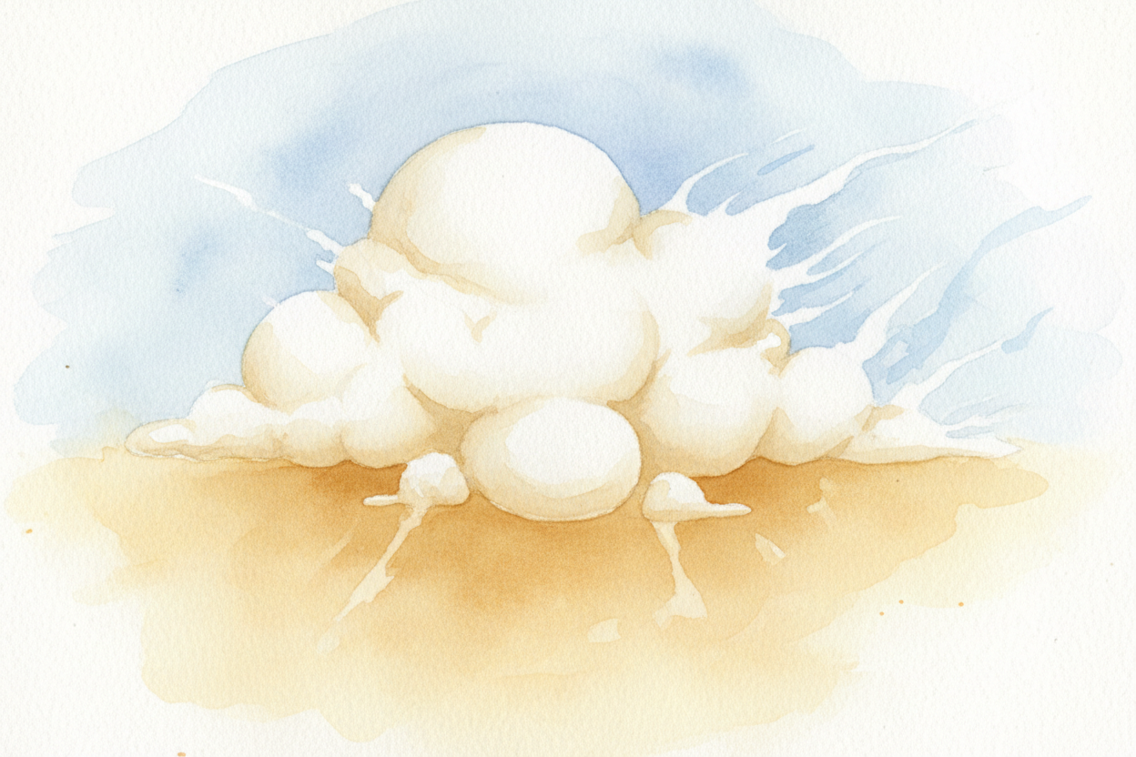 At the same time, **new droplets are always forming** at the bottom of the cloud where warm air rises up, and old drople