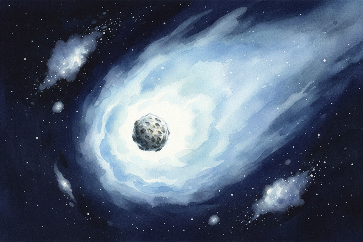 Now the comet is wrapped in a glowing cloud of gas and dust called a ++coma++. It looks like the comet is wearing a **fu