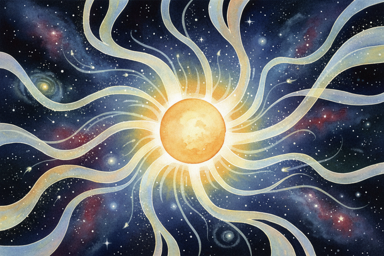 ~~Here's where it gets wild.~~ The Sun doesn't just send out light and heat. It also blasts a constant wind of tiny char