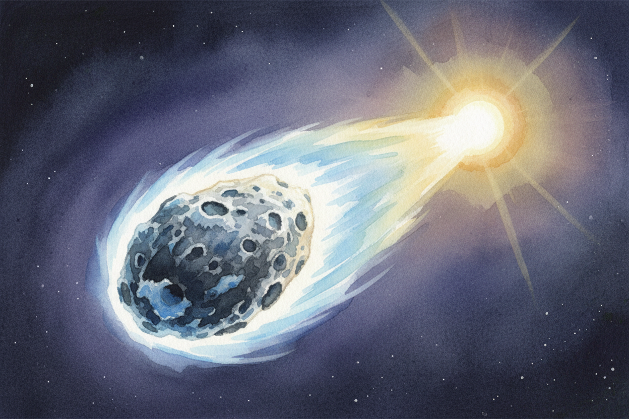 So the tail isn't trailing behind the comet like smoke from a rocket. ~~It's always pointing away from the Sun~~, no mat