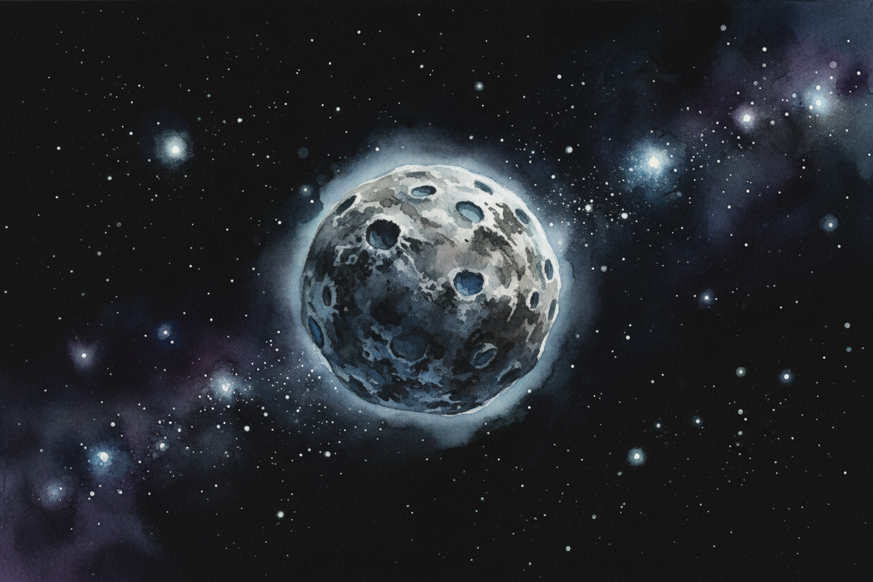 ~~Eventually~~, the comet swings past the Sun and heads back out into the cold darkness. The **ice stops boiling**. *The