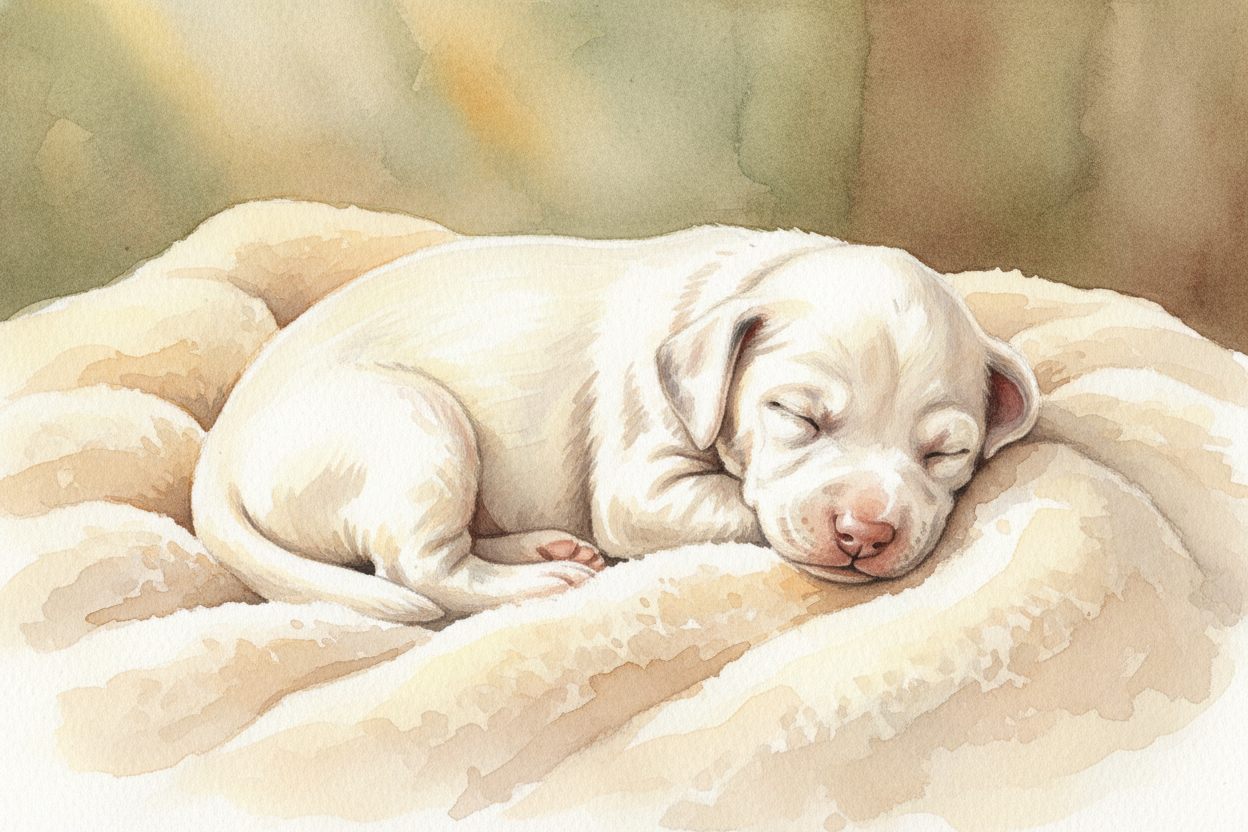 ~~Picture a puppy so white it looks like a little cloud with legs.~~ That's a newborn Dalmatian — **completely spotless*