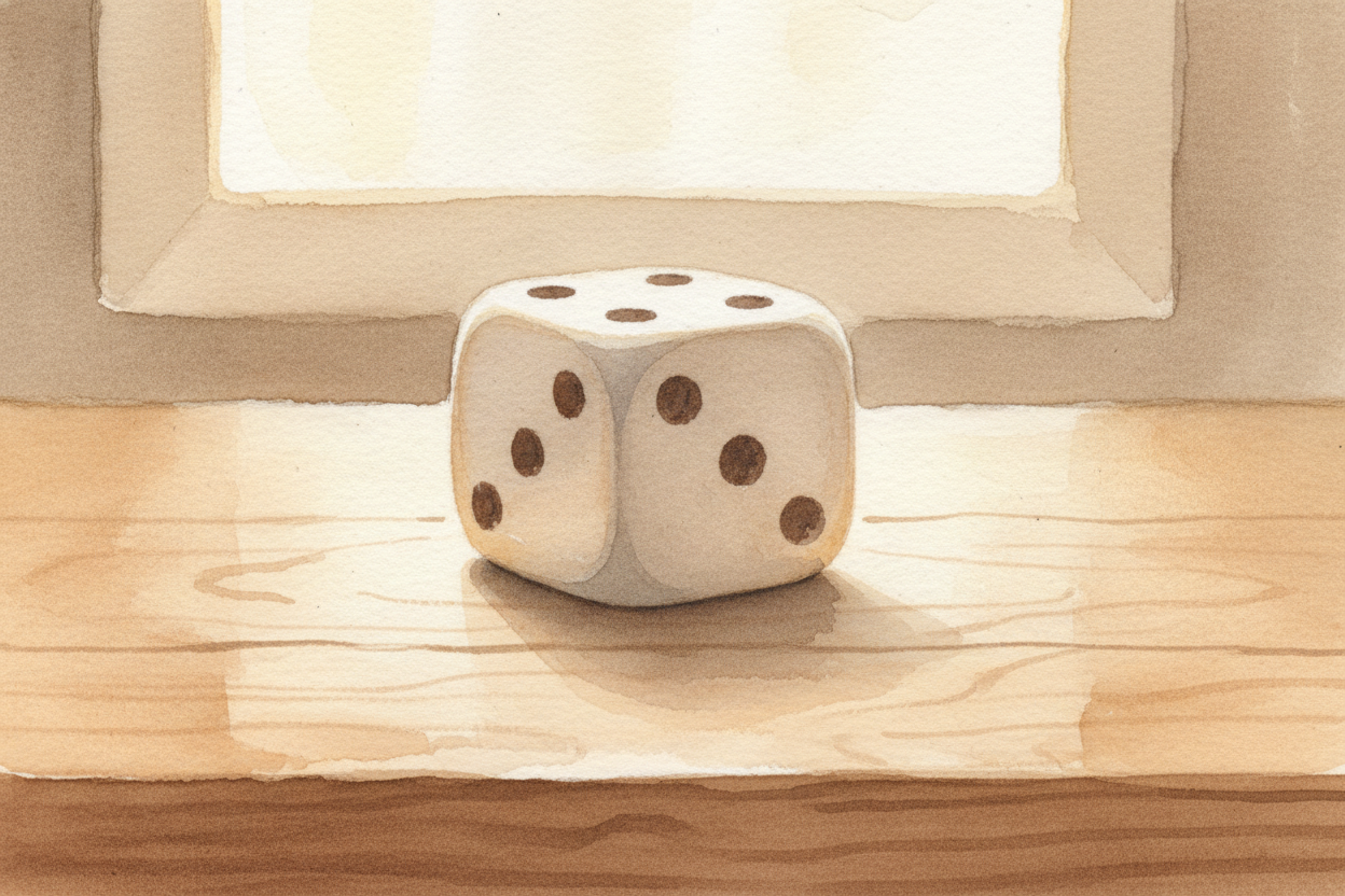 A standard die is a **perfect cube** with six faces. Each face has a different number of dots — *one through six* — and 