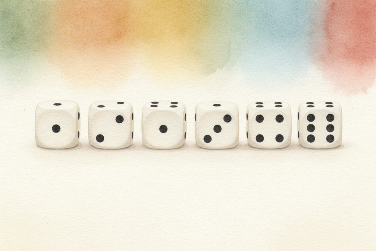 ~~Here's the clever part:~~ because all six faces are identical in size and weight, each number has **exactly one chance