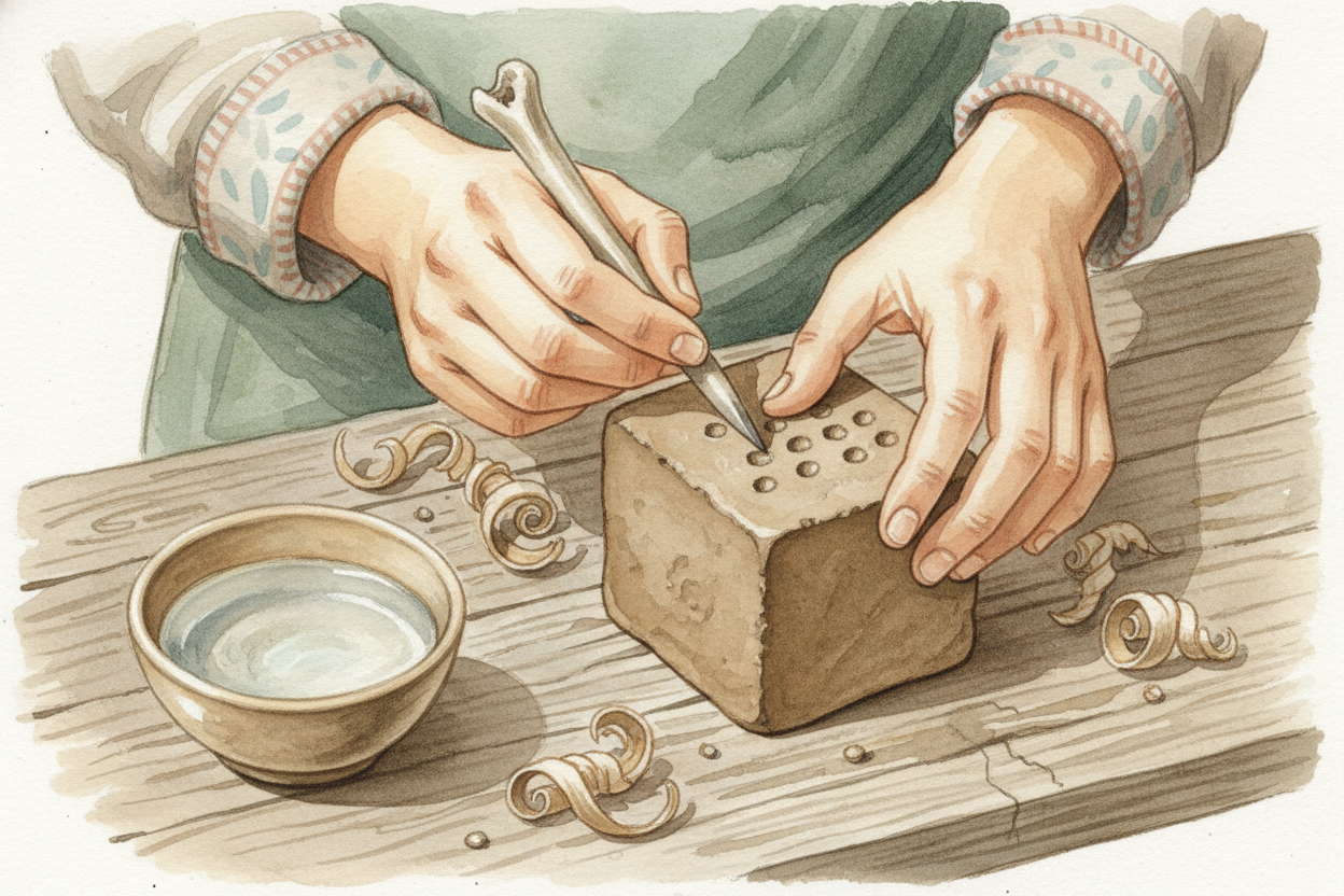 But you could carve dots. Dots are the simplest mark a human can make: poke a stick into wet clay, tap a sharp stone aga