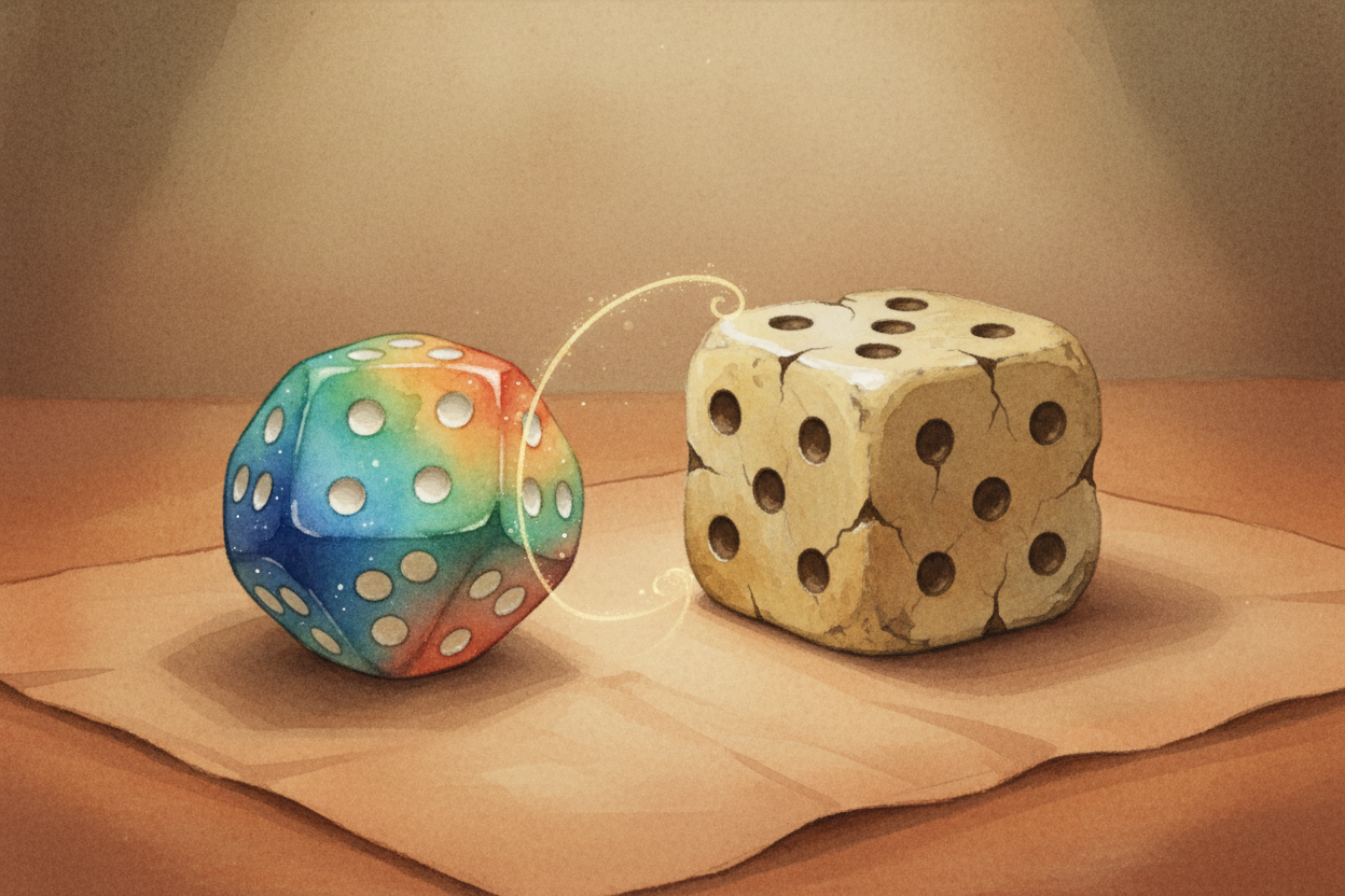 Modern dice could have numerals now. **We have lasers, printers, perfect fonts**. But we still use dots, because dots st