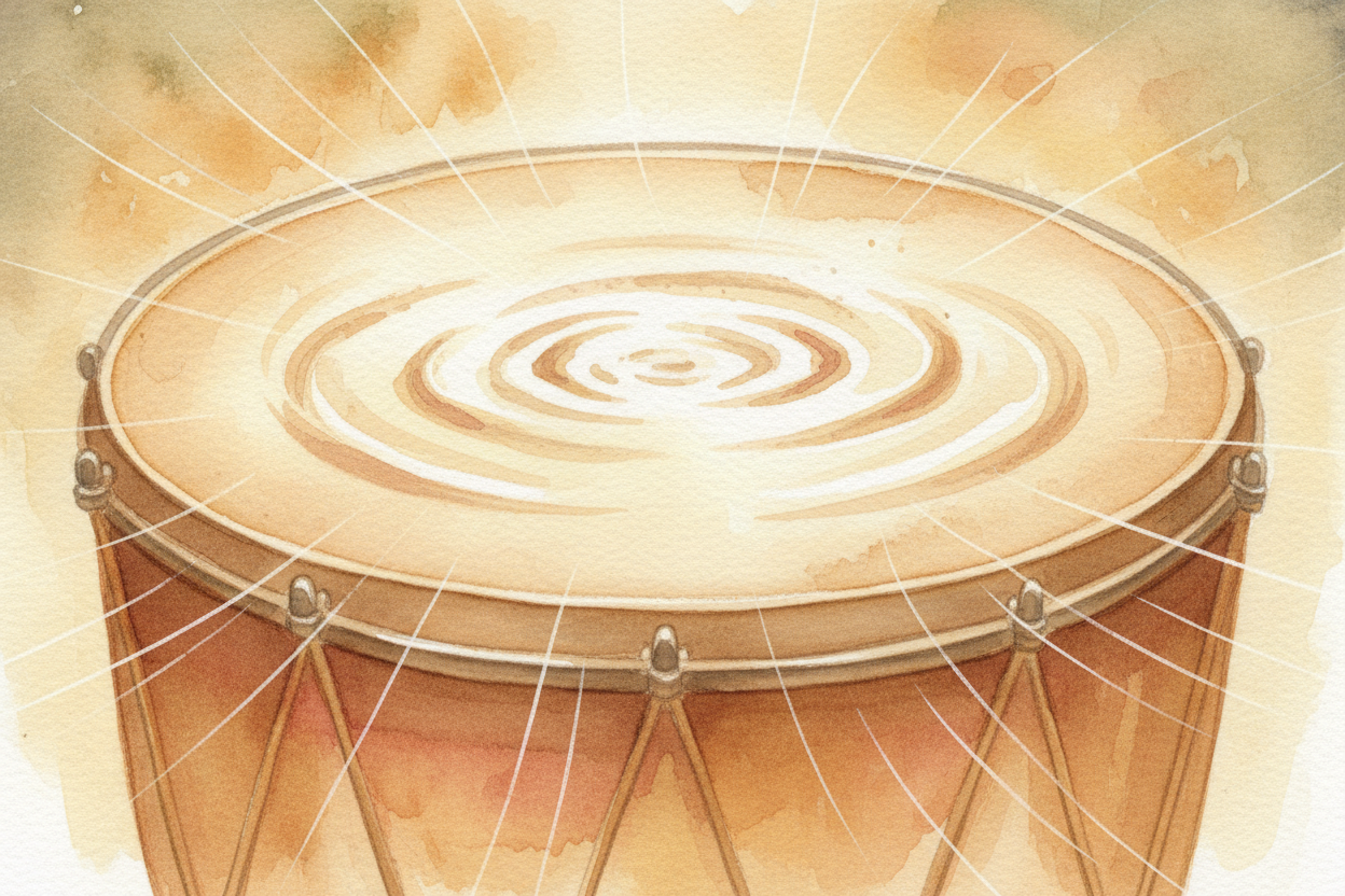 Every drum sound starts with a vibrating surface called the ++drumhead++. When you hit it, the whole circle bounces up a
