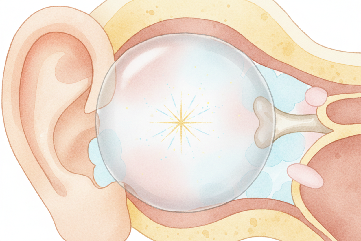 ~~Pop!~~ Your eardrum **snaps back** to its relaxed position. The stuffed feeling vanishes. That little pop sound is the
