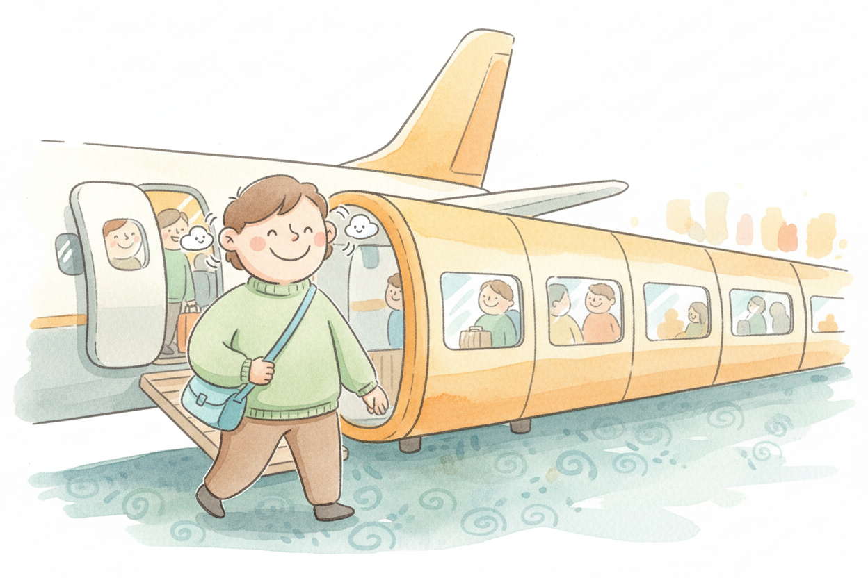 When the plane descends, ~~the opposite happens:~~ outside air pressure increases, **pushing your eardrum inward**. Anot