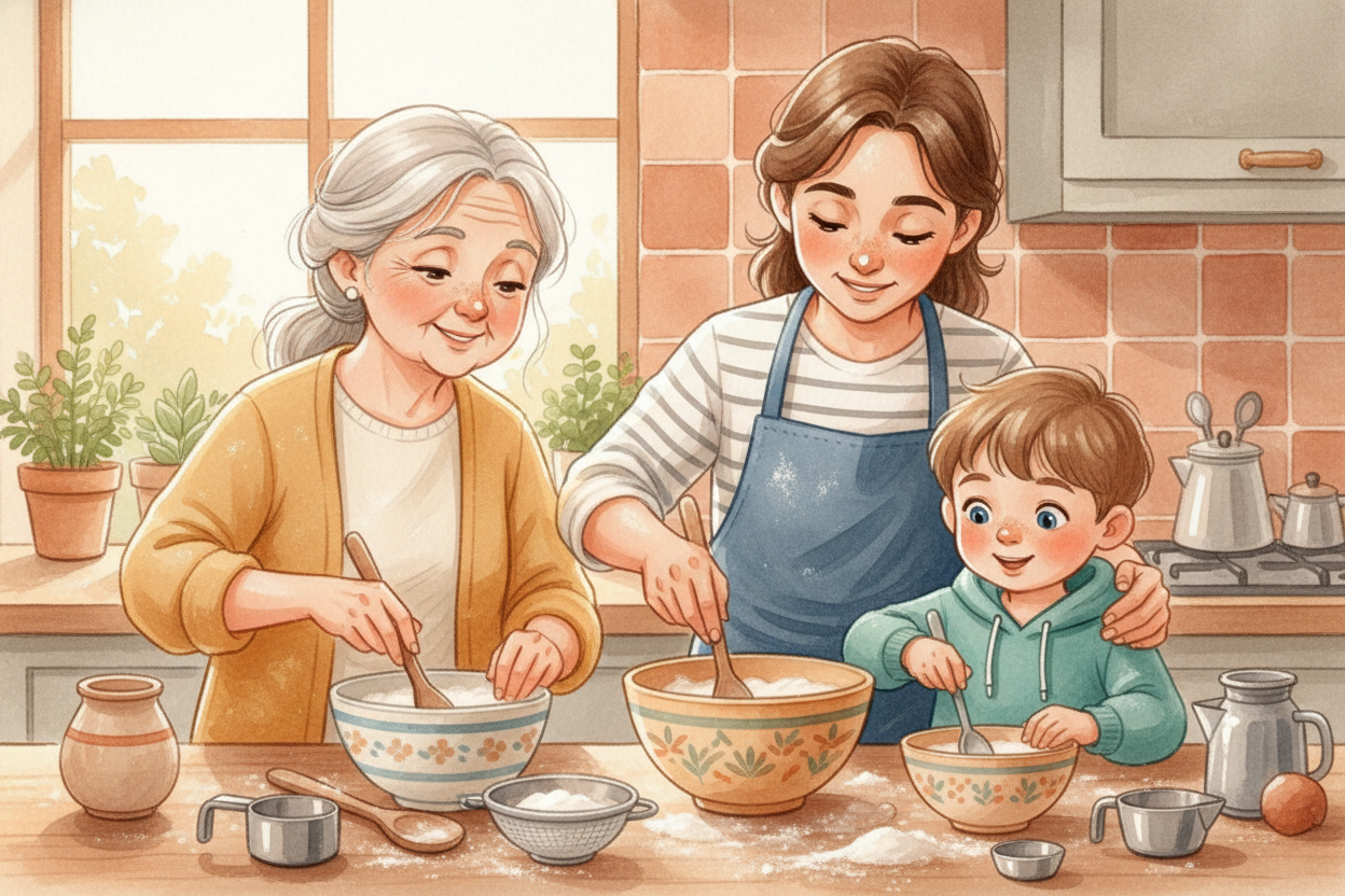 ~~Here's the secret:~~ a passed-down recipe **isn't about making the food perfect**. It's about making it together. Your