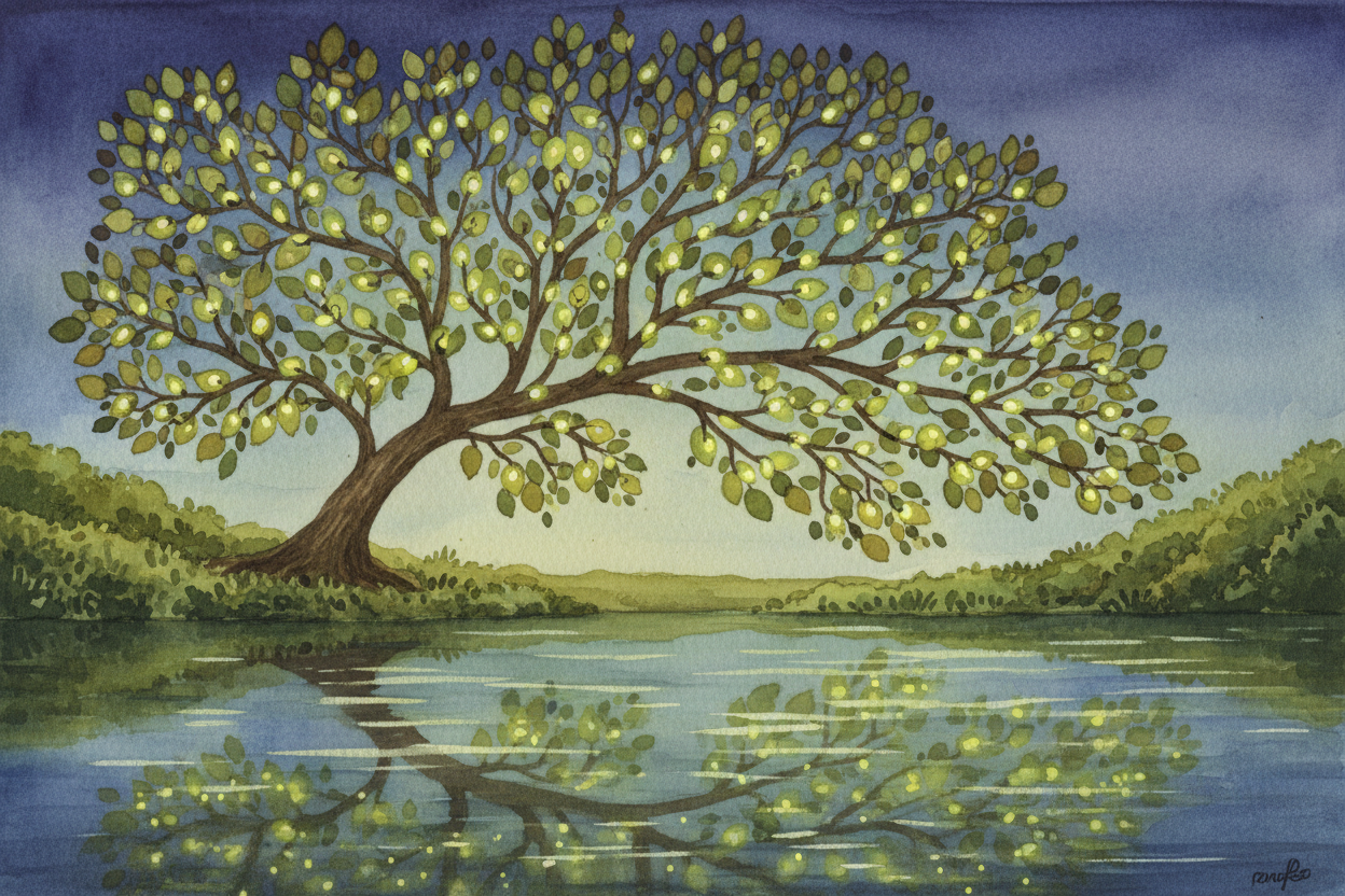 Some species synchronize their flashes—entire trees full of fireflies blinking on and off together ~~like a living Chris
