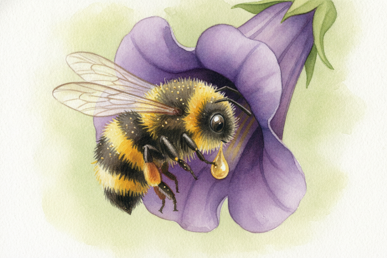 So the flower lays out a trap — **the friendliest kind**. It puts out a pool of sugary juice called ++nectar++, hidden r