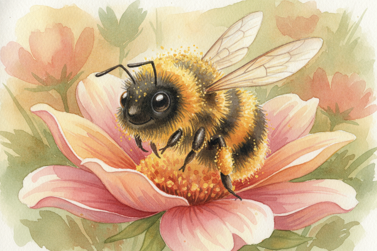 ~~Now watch the clever part.~~ To reach that sweet drink, the bee has to squeeze right past the pollen. The fuzzy hairs 