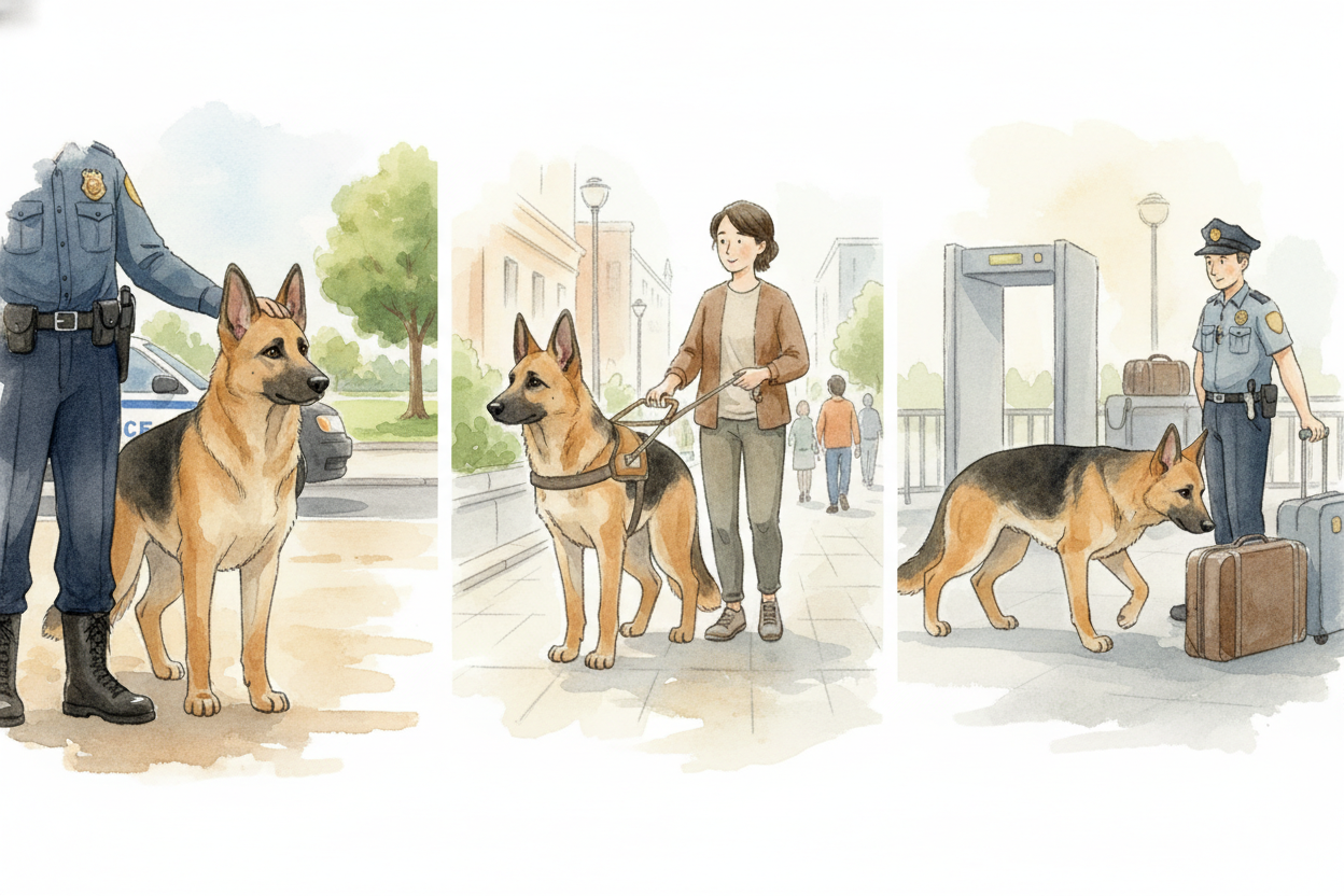 You've probably seen them — ++German Shepherds++ trotting beside police officers, guiding people who can't see, sniffing