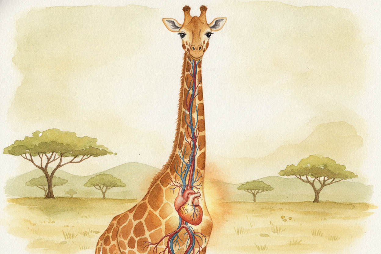 Now for the real ~~engineering nightmare~~. The giraffe's heart sits way down in the chest, but the brain sits way up at
