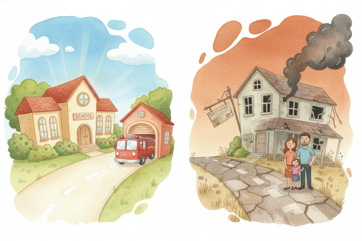 Without taxes, though, ~~everything falls apart fast~~. Roads crumble. Schools close. If your house catches fire, there'