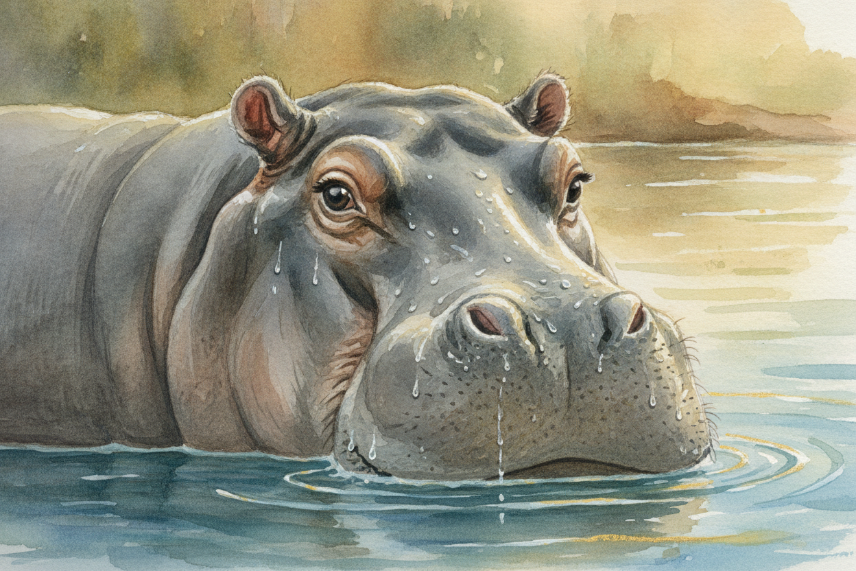 ~~There's a second reason~~ to stay submerged: hippo skin is **surprisingly delicate**. It has almost no protective oils