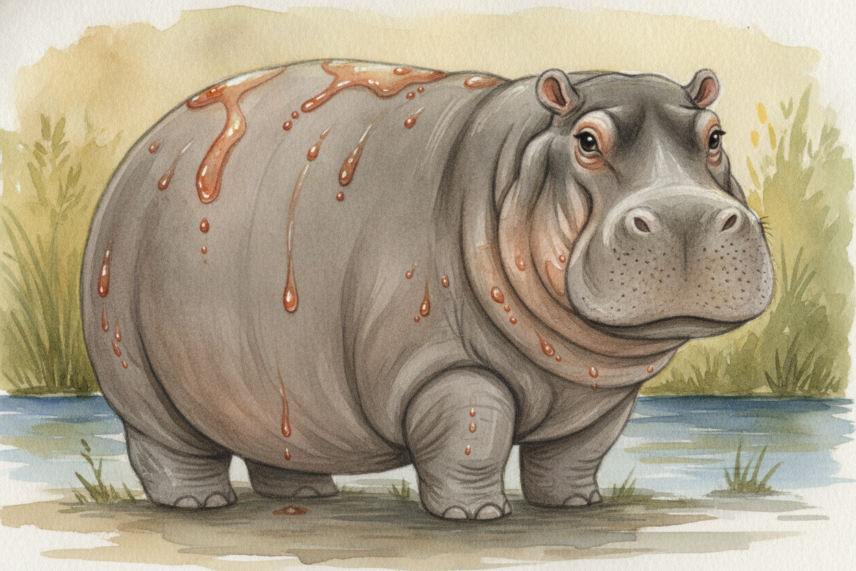 **It isn't sweat, either**. Real sweat is mostly water that *cools you as it evaporates*, and hippos don't make that. Th
