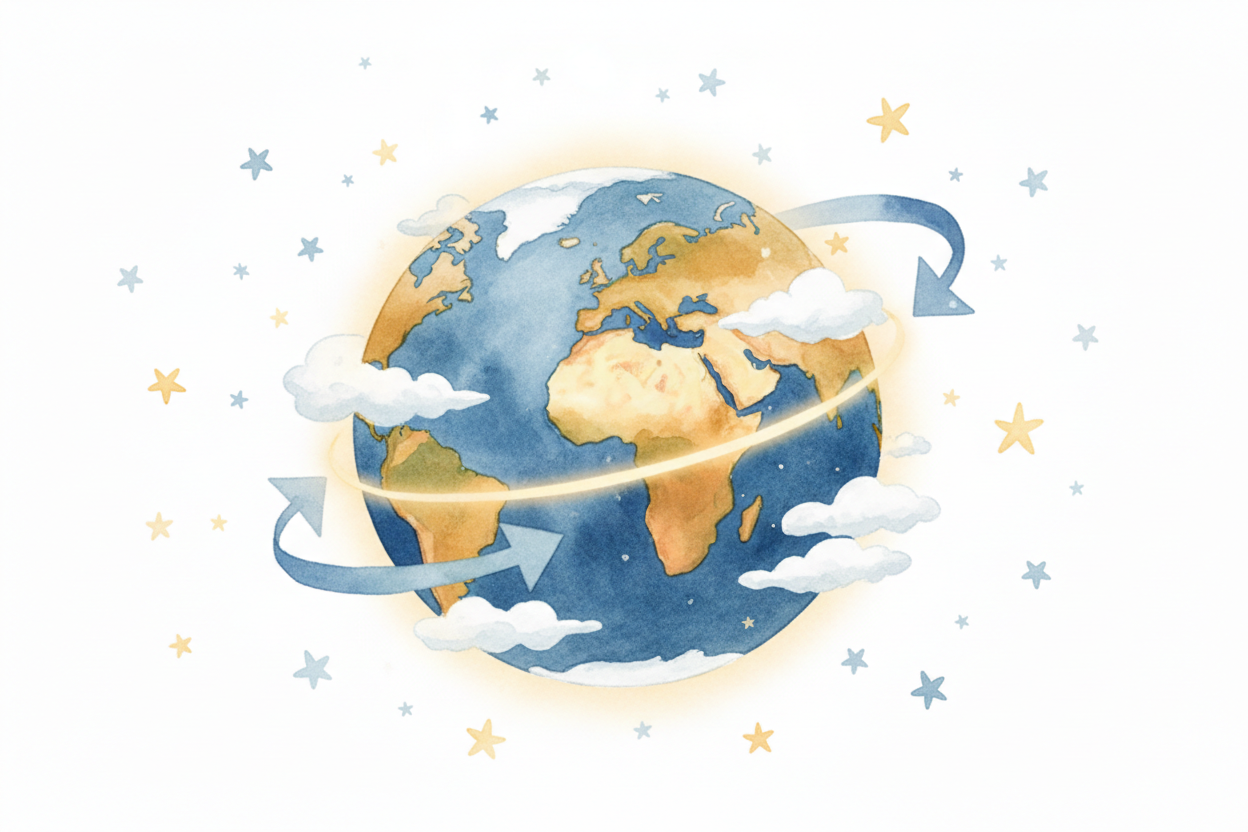 ~~Here's the trick:~~ Earth is spinning. You're standing on a planet that rotates once every 24 hours, fast enough that 