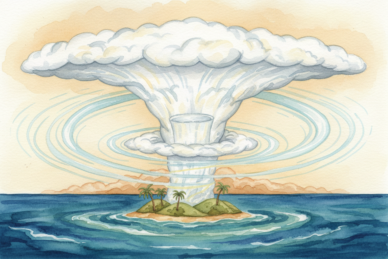 ~~But a hurricane isn't just wind going in circles.~~ It's wind going UP. The warm, rising air at the center creates low