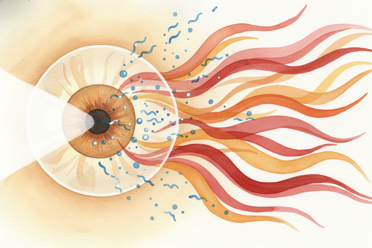 ~~Here's the magic part:~~ when light hits a pale iris, it doesn't get absorbed by dark pigment. Instead, it scatters. *