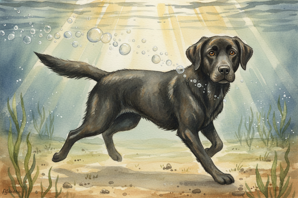 ~~Then there's the tail.~~ A Lab's tail is thick and strong, **shaped like an otter's rudder**. In the water, it swishes
