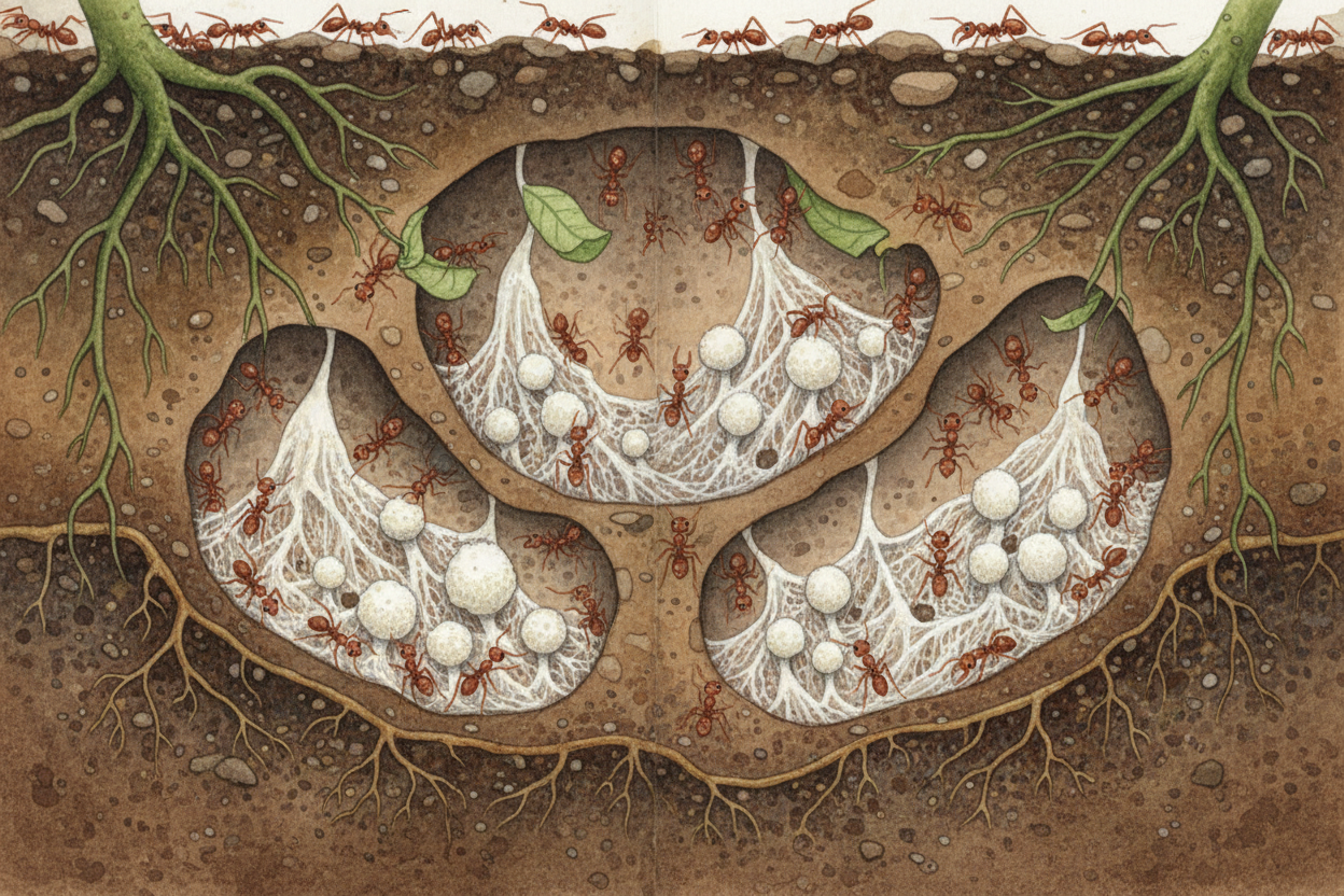 ~~Here's the wild part:~~ these ants don't eat the leaves. **Not one bite.** They're farmers, and the leaves are fertili