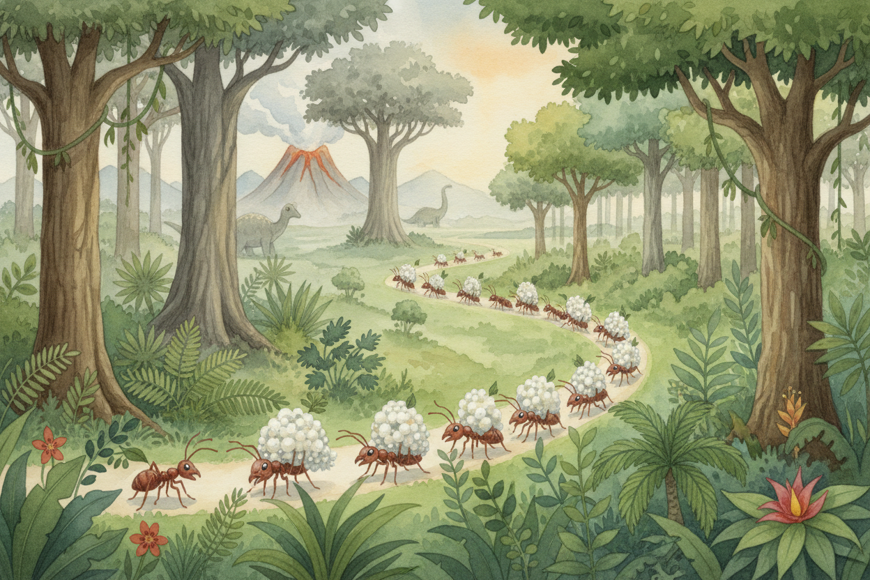 This partnership is ancient. Leaf-cutter ants have been farming the same family of fungus for **fifty million years** — 
