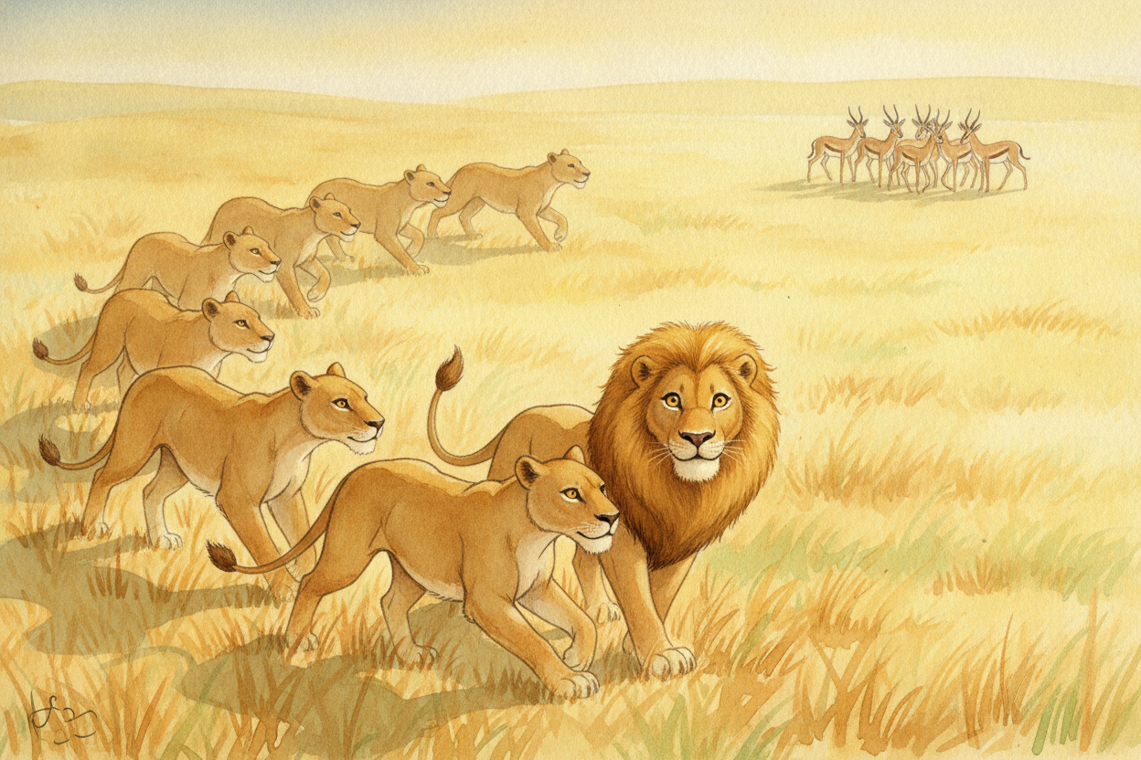 So lions solved the problem **the way a sports team does**: with numbers. A pride hunts together. Some lionesses spread 