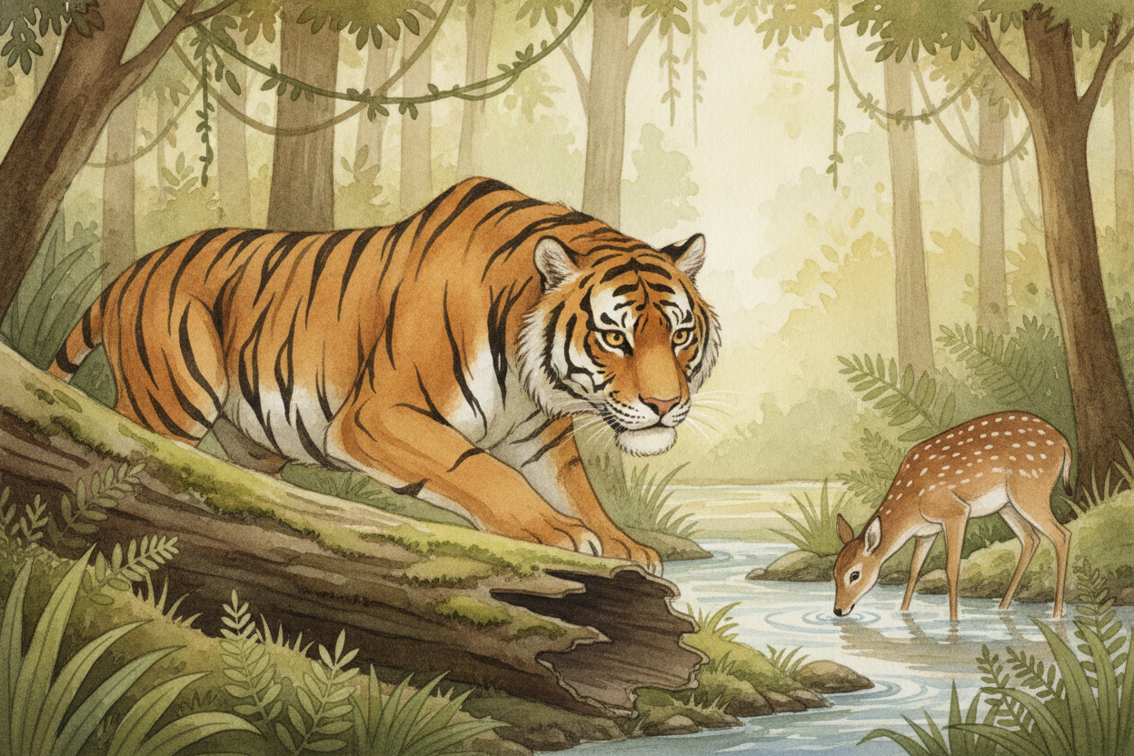 In a place full of hiding spots, ~~one hunter is better than ten~~. A tiger creeps close, **silent and unseen**, then ~~
