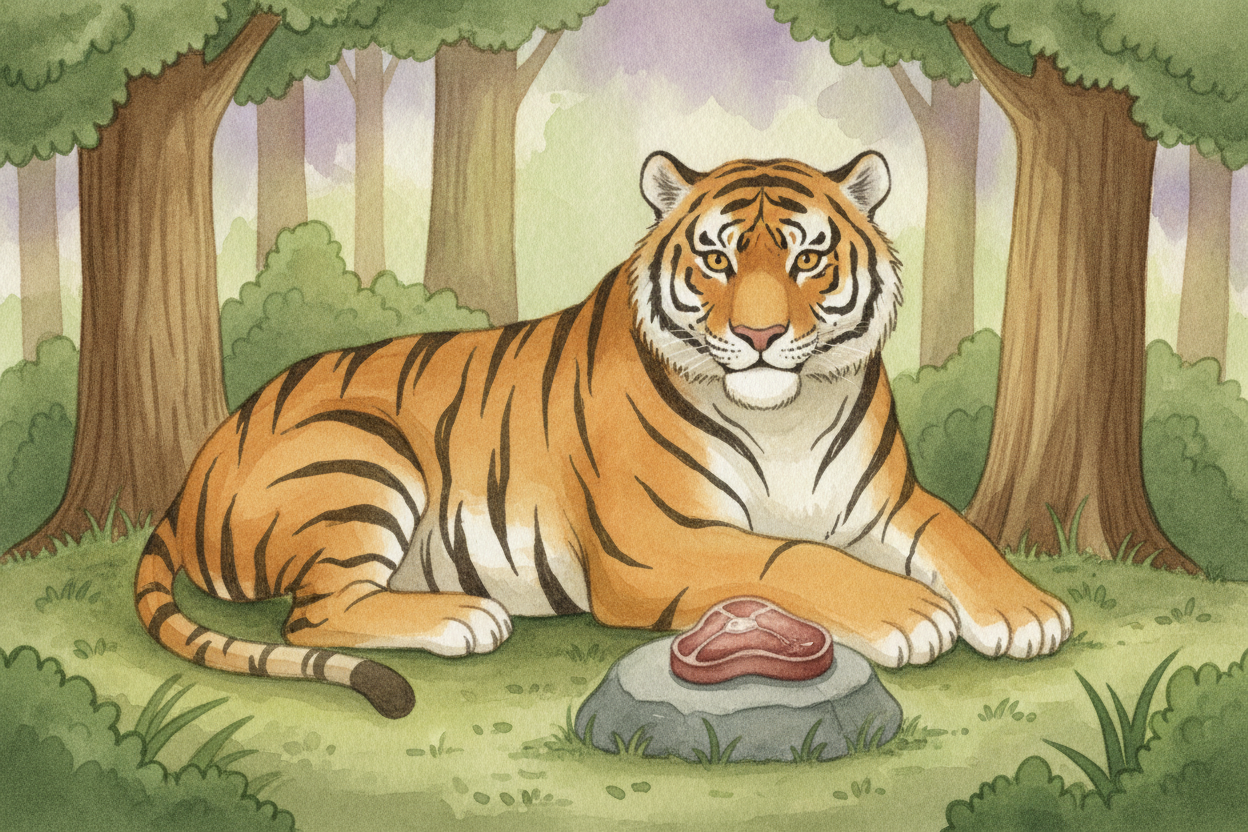 ~~And here's the clincher:~~ forest food comes in **smaller portions**. A tiger usually hunts deer and wild pigs — enoug