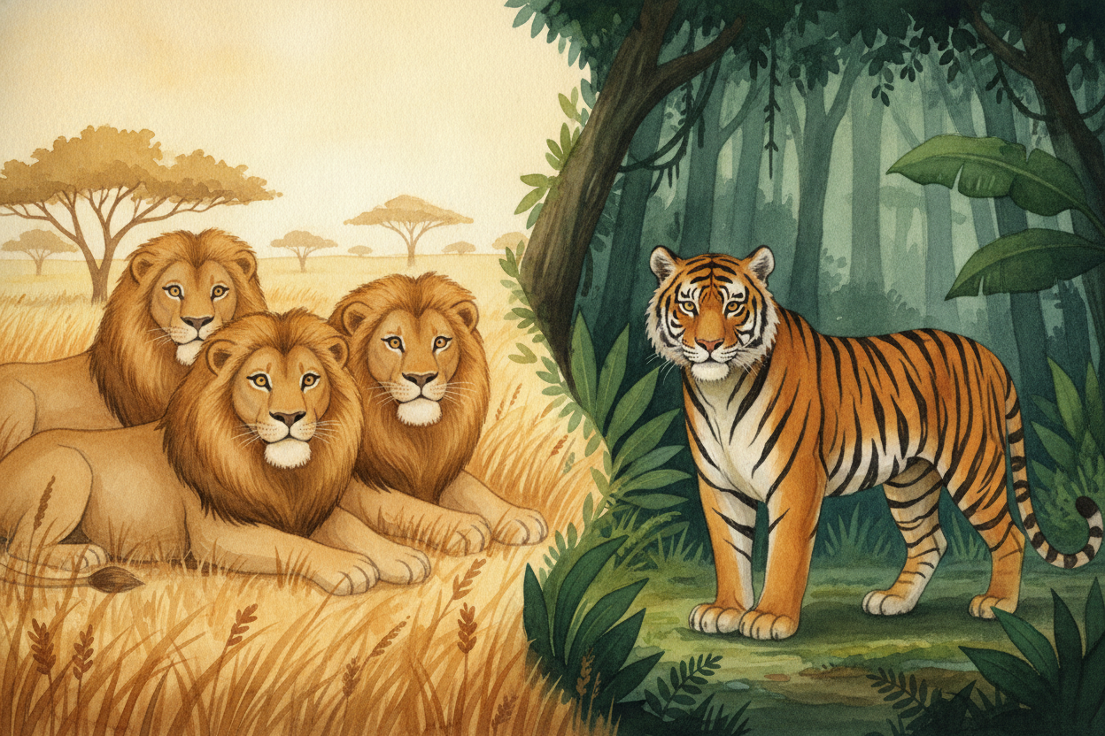 So **both cats are right**. The lion's *open home rewards teamwork*, big prey, and a crowd to defend it. The tiger's *hi