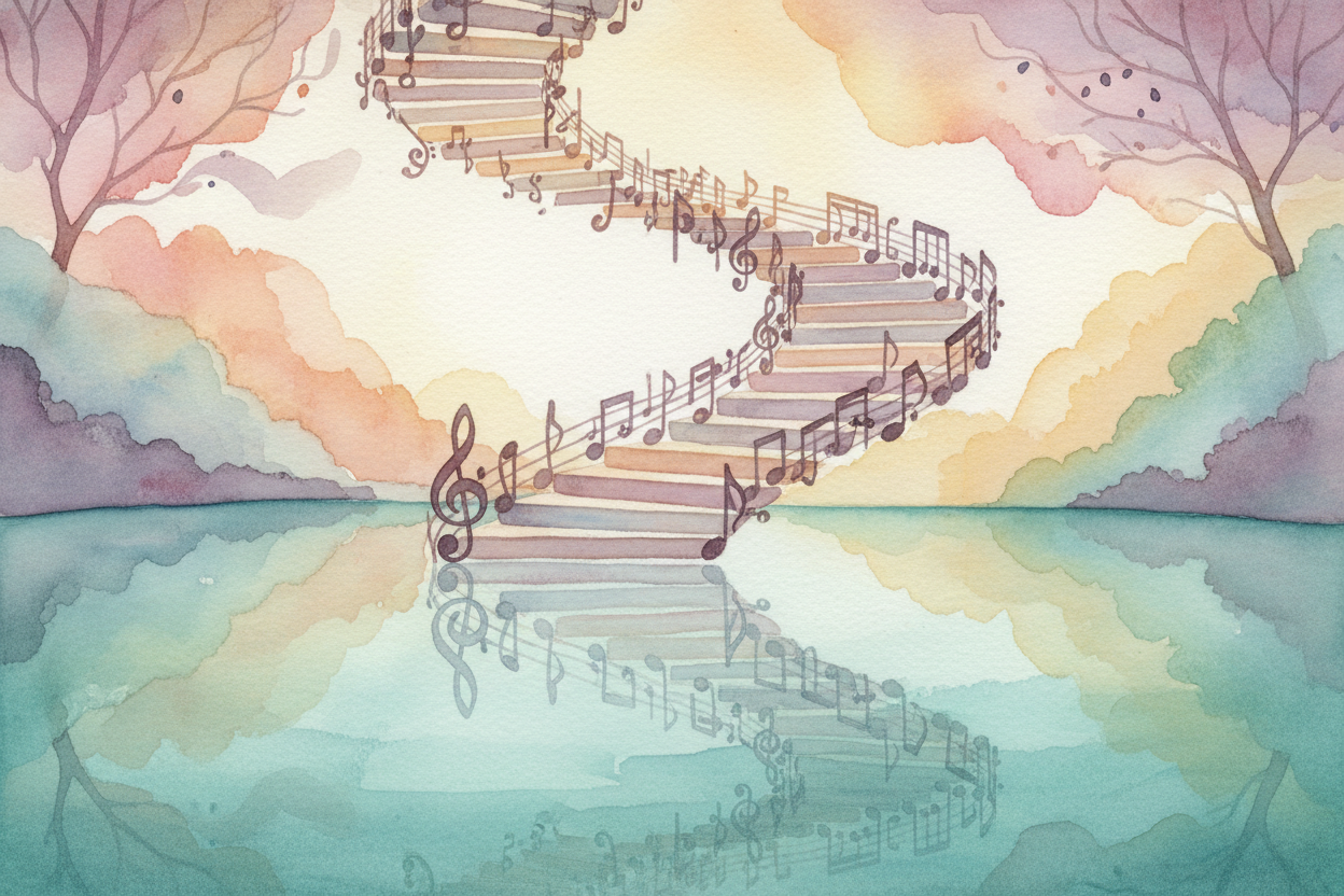 ~~Second:~~ lullabies use simple, repeating melodies. The same few notes, over and over, like a **spiral staircase going